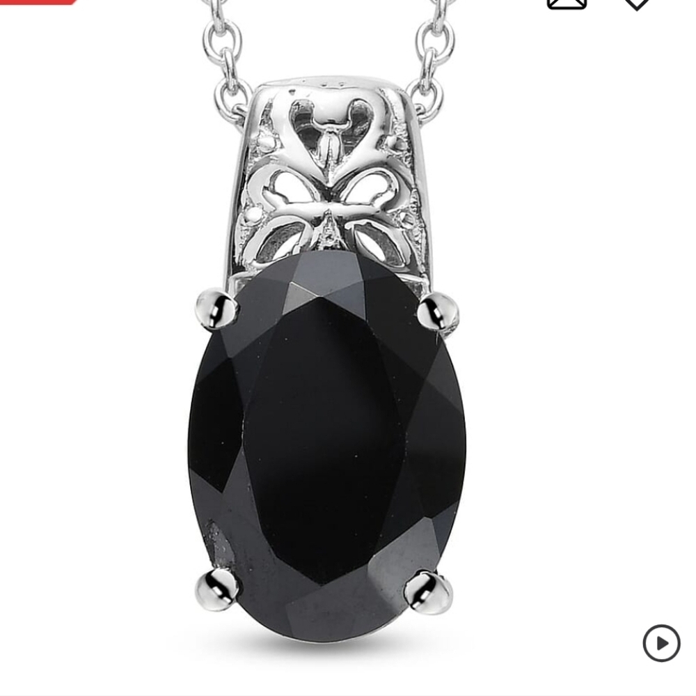🆕️ THAI BLACK SPINEL PENDANT NECKLACE (20 INCH) IN STAINLESS STEEL 7.25 CTW